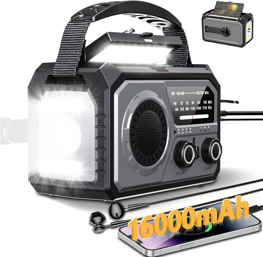 16000mAh Emergency Radio, NOAA/AM/FM Solar Hand Crank Weather Radio