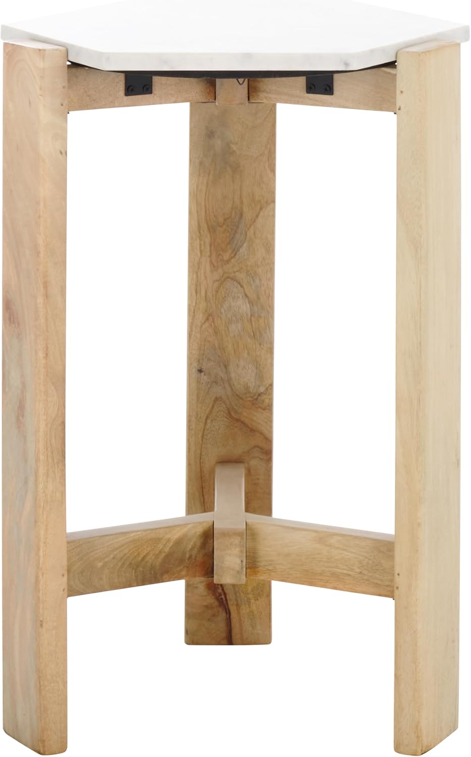 SAFAVIEH Home Collection - Pisa Side Table, White Marble Hexagon Top with Nat...