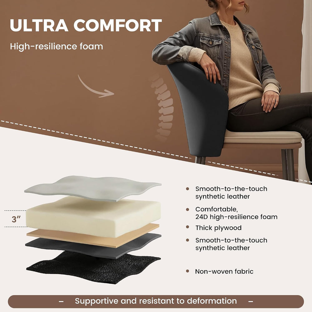 Faux Leather Dining Chairs Set of 4, Curved Back Upholstered Accent Chair, Mo...