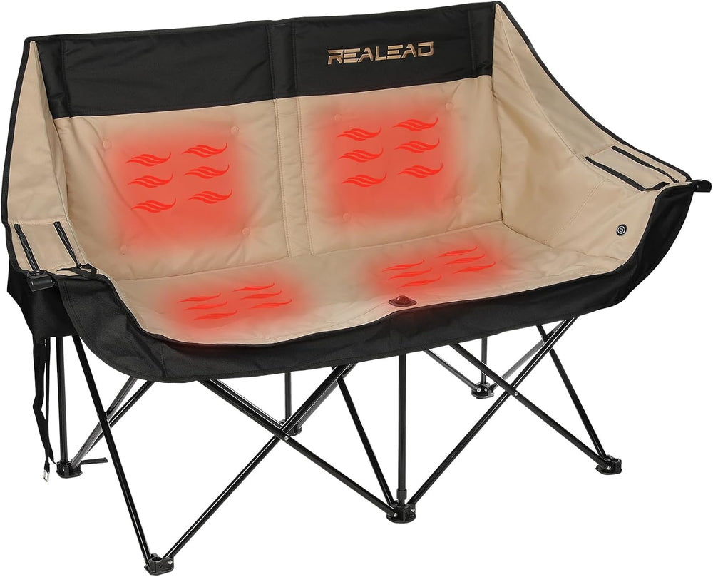 REALEAD Heated Double Camping Chair - Heated Loveseat Camping Chairs for Adul...