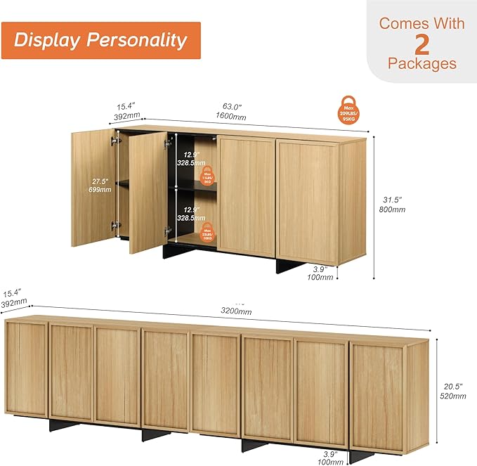 WAMPAT Multifunctional TV Stand for 32-110 Inch TVs, Modern TV Console Entertainment Center with T-Shaped Legs, Media Console Table for Living Room, Bedroom, Oak