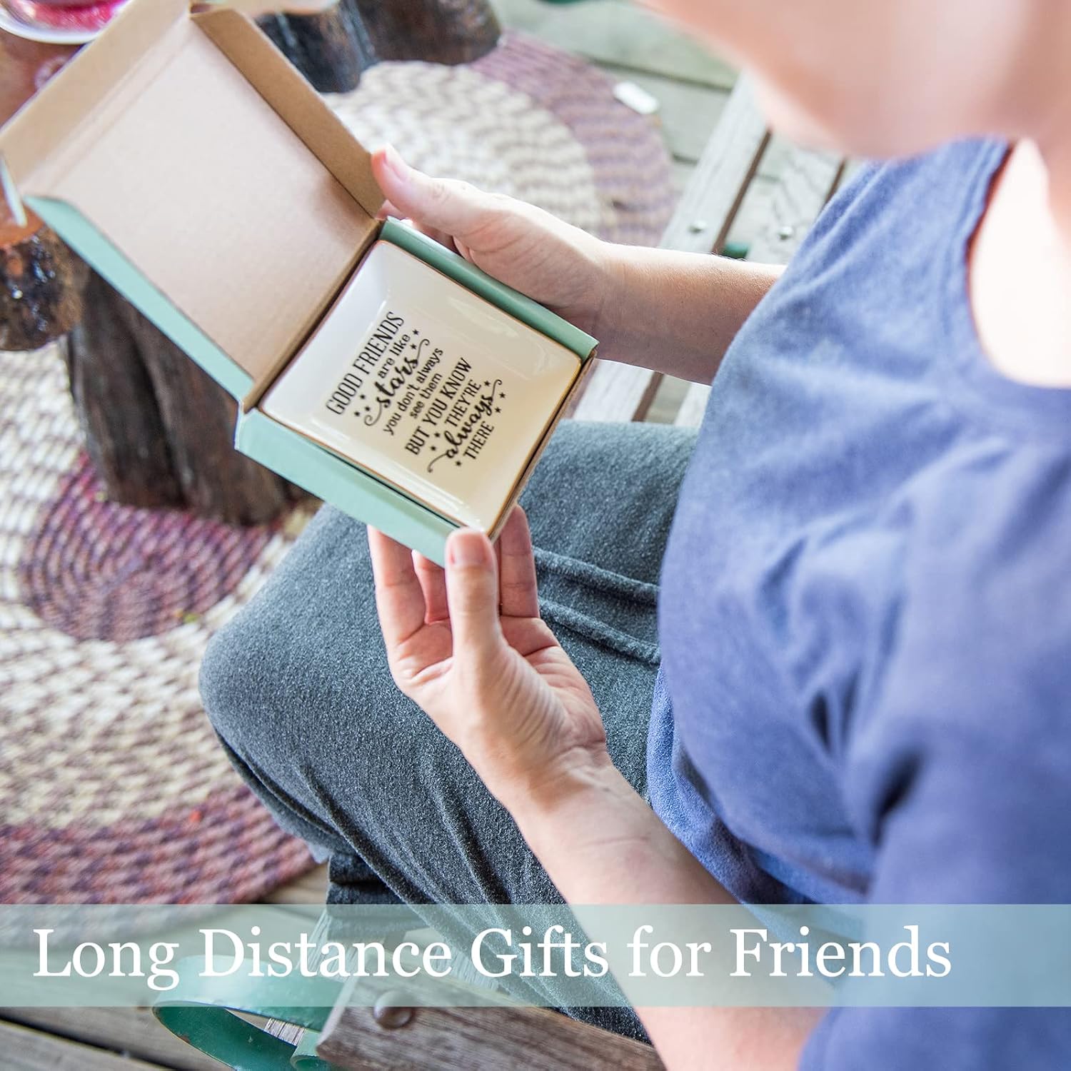 HOME SMILE Good Friends Bestie Birthday Gifts for Women Her Ring Trinket Dish Jewelry Tray-Good Friends are Like Stars - You Don't Always See Them But You Know They're Always There, Friendship Gifts