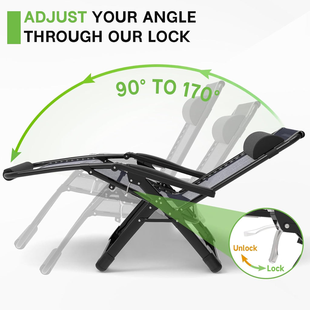Oversized Zero Gravity Chair, 33In XXL 500LBS with Cushion | Anti Gravity Recliner Lounge Chair with Aluminum Alloy Lock & Footrest, 90-170° Adjustable, for Lawn Patio Indoor Outdoor