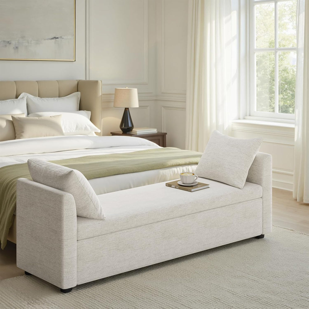 59.5" Modern Storage Ottoman Bedroom Bench, End of Bed Bench with Arms a...