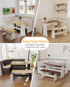 Breakfast Nook Table Set - Reinforced Packaging - Corner Kitchen Dining Table Set for 4-6 People, Solid Pine Wood with L-Shaped Bench Modern Farmhouse Dining Room Set, Coal Black