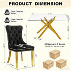 51 Inch Glass Dining Table Set for 4, Rectangular Glass Kitchen Table with 4 Upholstered Velvet Accent Chairs, 5 Piece Modern Dining Room Set, for Home, Apartment, Small Spaces - Black Gold