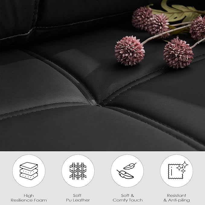 TYBOATLE Black Couch Sectional Couches w/Side Pockets for Living Room, Comfy Faux Leather Modular Convertible L Shaped Sofas with USB & Ottoman, Leather Sectional for RV Apartment Office
