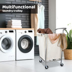 Laundry Cart with Wheels, Rolling Laundry Hamper with Wheels and Handle, Large Dirty Clothes Hamper for Laundry Heavy Duty, Beige