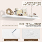 RICHFOCUS 72Inch Floating Shelves for Wall 2 Pack Shelves for Bedroom|Kitchen|Bathroom Wall Mounted Rustic Wood Floating Shelf with Invisible Brackets for Books|Storage|Decor, White