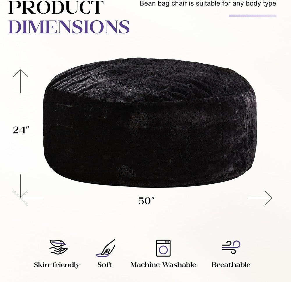 Hobestluk Bean Bag Chair for Adult Giant Beanbag with Filler Black 5FT | Brea...