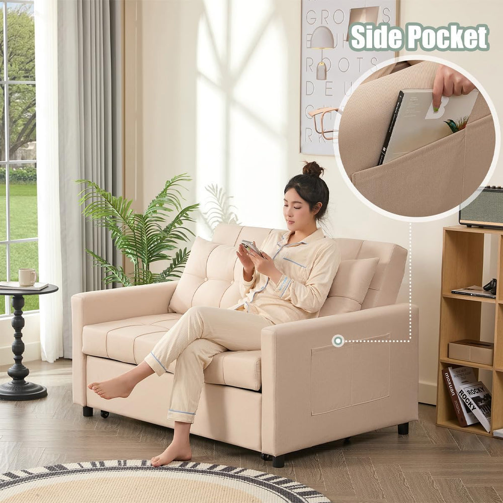 GOSUHI 52" 3-in-1 Convertible Sleeper Sofa Bed, Linen, Beige | Pull-Out ...