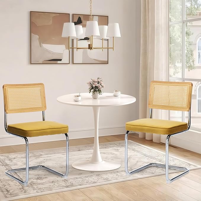 3-Piece 23.6" Round Dining Table Set for 2 with Upholstered Chairs – Space-Saving Modern Small Kitchen Cafe Bistro Set(Gold Velvet Chair)