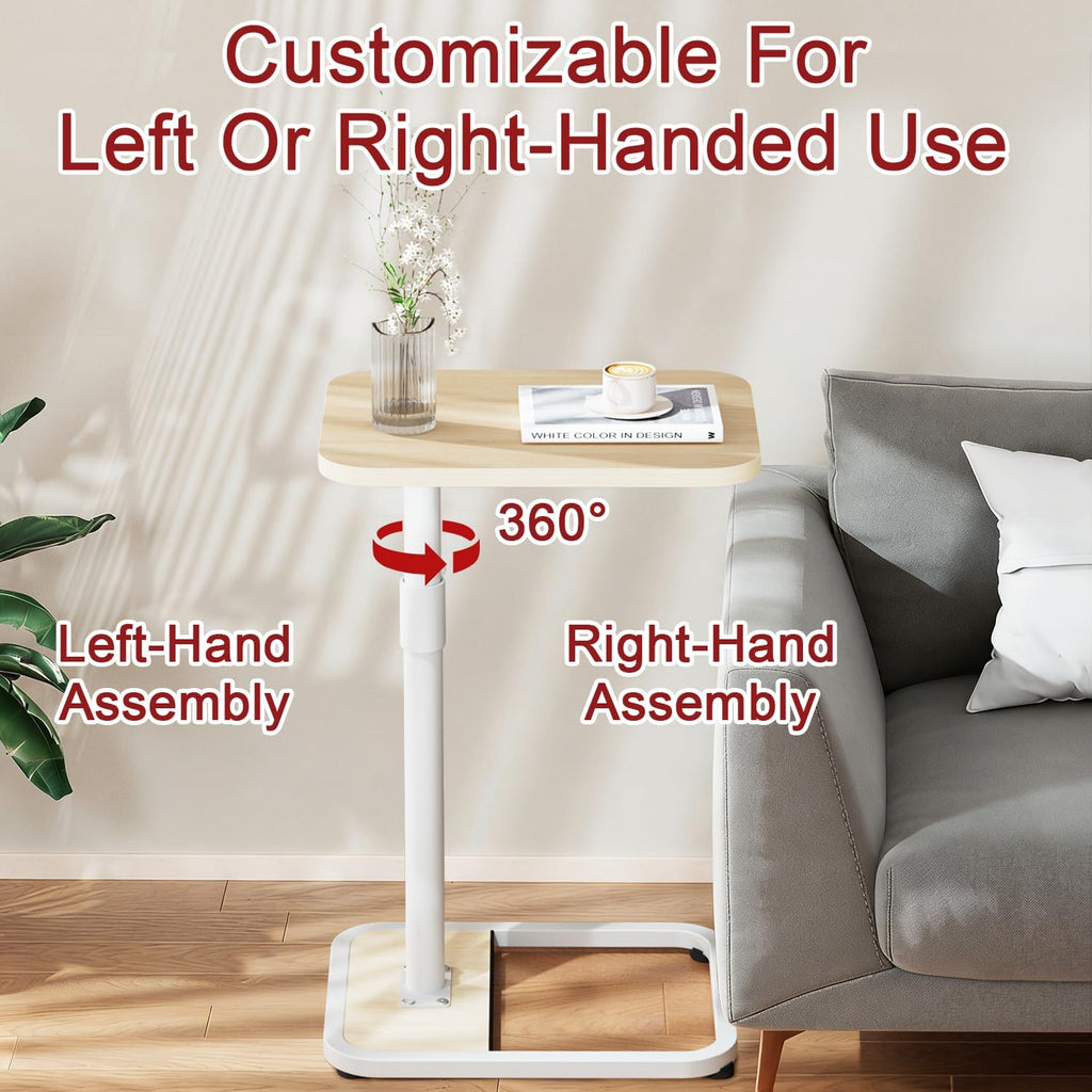 GOYLSER C Shaped End Table for Couch, Height Adjustable Rotatable Couch Tray Tables Sofa Table Tv Trays for Bedroom, Natural Wooden Swivel Side Table for Small Spaces