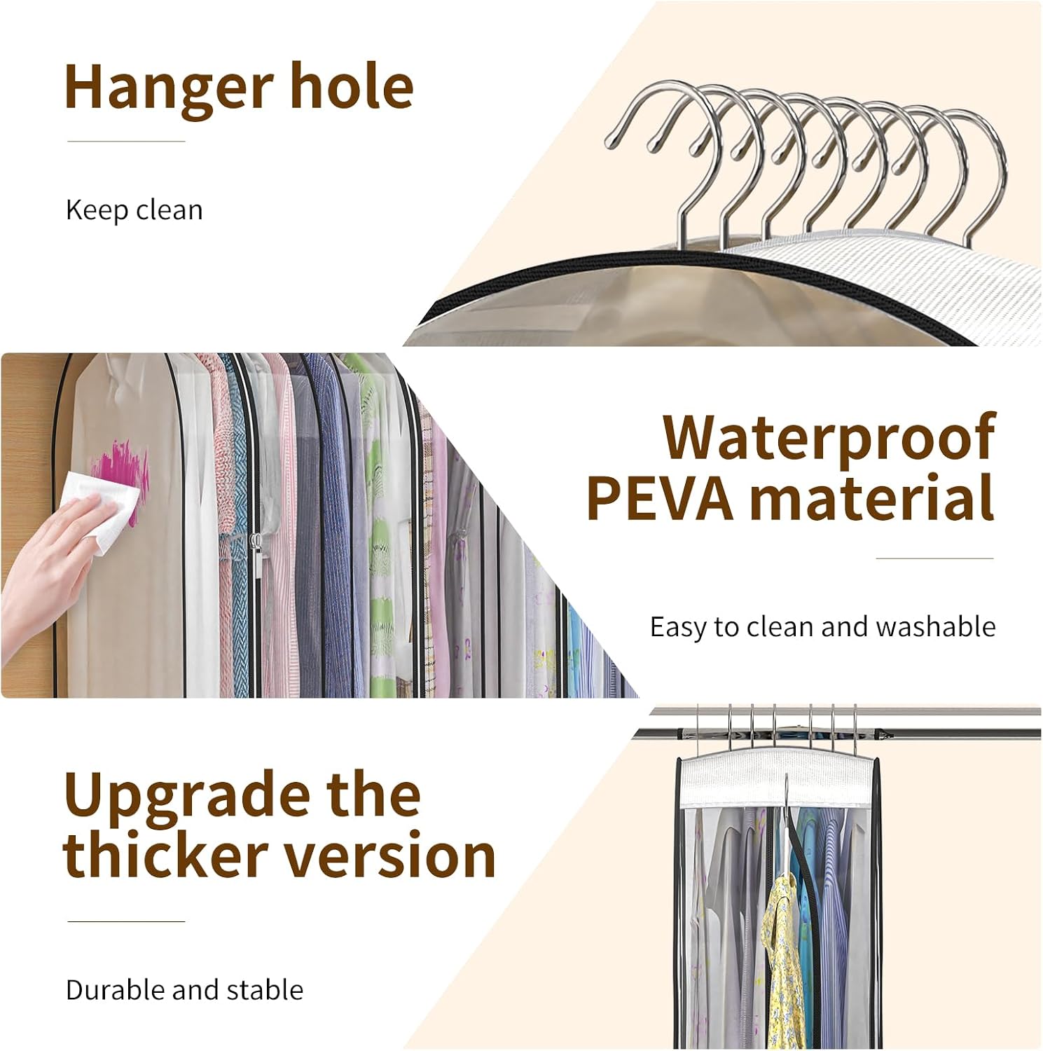 Clear Garment Bags for Hanging Clothes, 4-Pack, 2x40"+2x50" | Upgraded thickened clear garment bags with 10" gusset for closet storage of shirts, coats, dresses