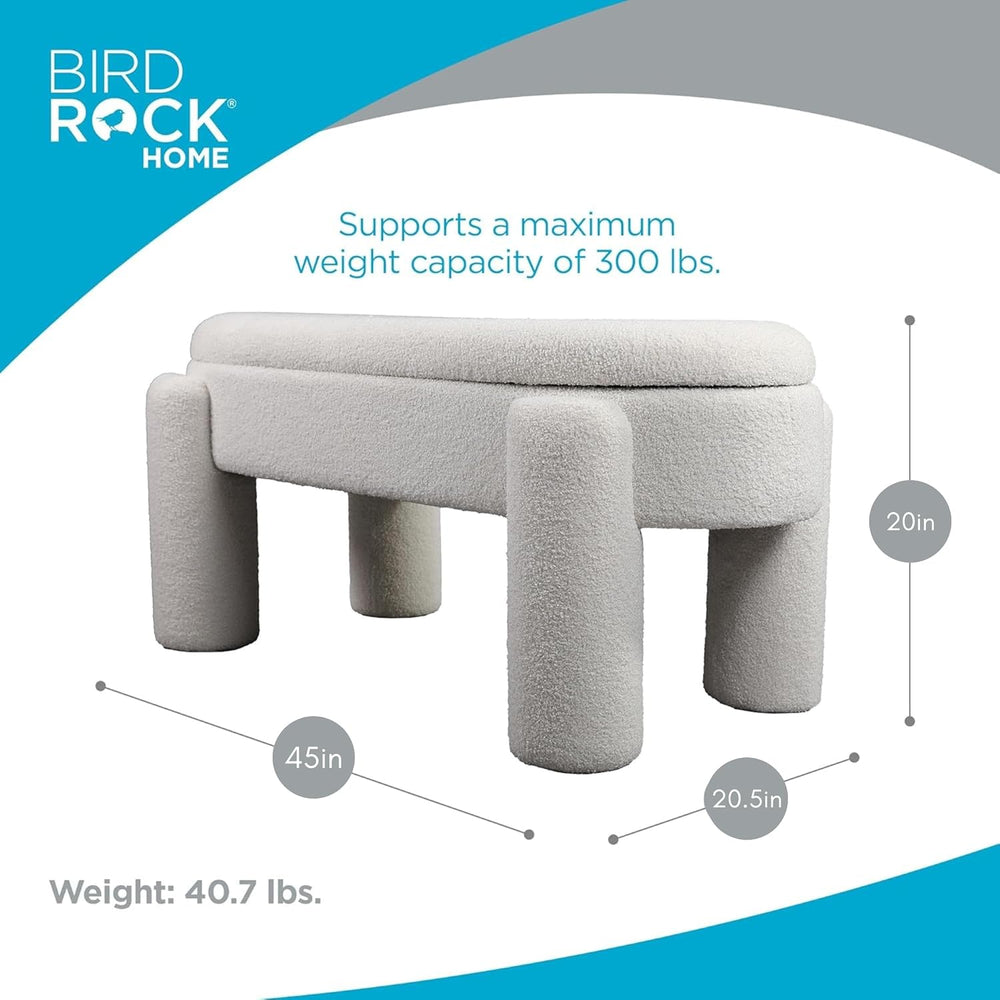 BIRDROCK HOME Sherpa Upholstered Storage Bench | Cozy Seat with Soft Sherpa C...