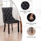 Velvet Dining Chairs Set of 2,Upholstered Dining Chairs with Ring Pull Trim and Button Back,Modern Seating for Kitchen, Bedroom & Living Room(Black)