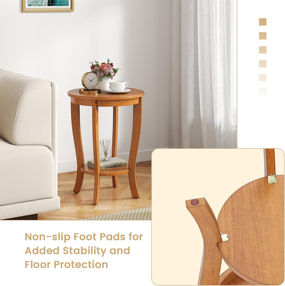 GOFLAME 2-Tier Round End Table, 18” Sofa Side Table with Storage Shelf, Floor...