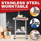 DuraSteel 24x12 NSF Stainless Steel Cart Work Table - Heavy Duty Rolling Food Prep Table - Metal Utility Cart on Wheels Caster, Grill Stand Microwave Outdoor Kitchen Tables Countertop Island Top Vevor