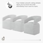 Upholstered Dining Chairs with Casters, Modern Barrel Side Armchair with Rollers for Dining Room, Bedroom, Kitchen, Reading Room, Light Gary, Set of 2