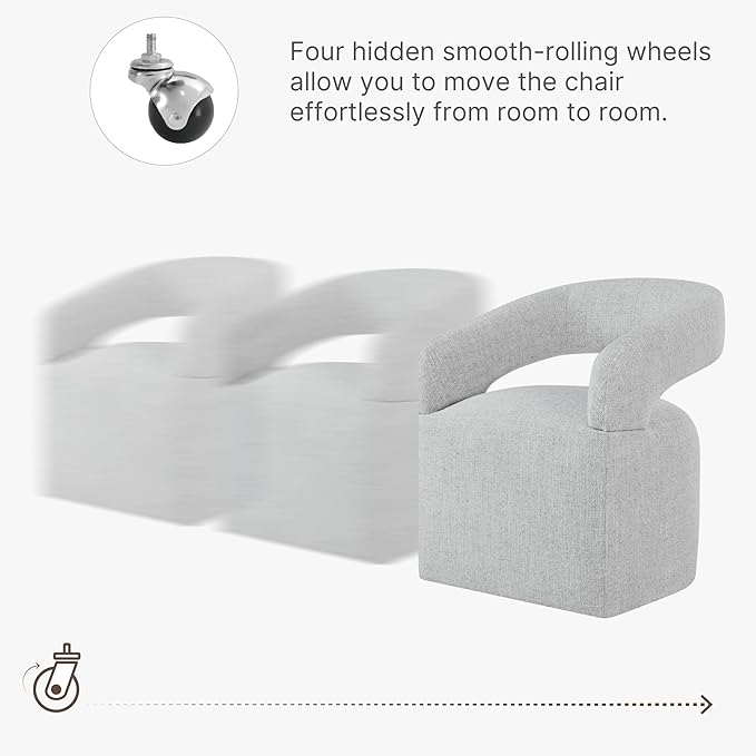 Upholstered Dining Chairs with Casters, Modern Barrel Side Armchair with Rollers for Dining Room, Bedroom, Kitchen, Reading Room, Light Gary, Set of 4