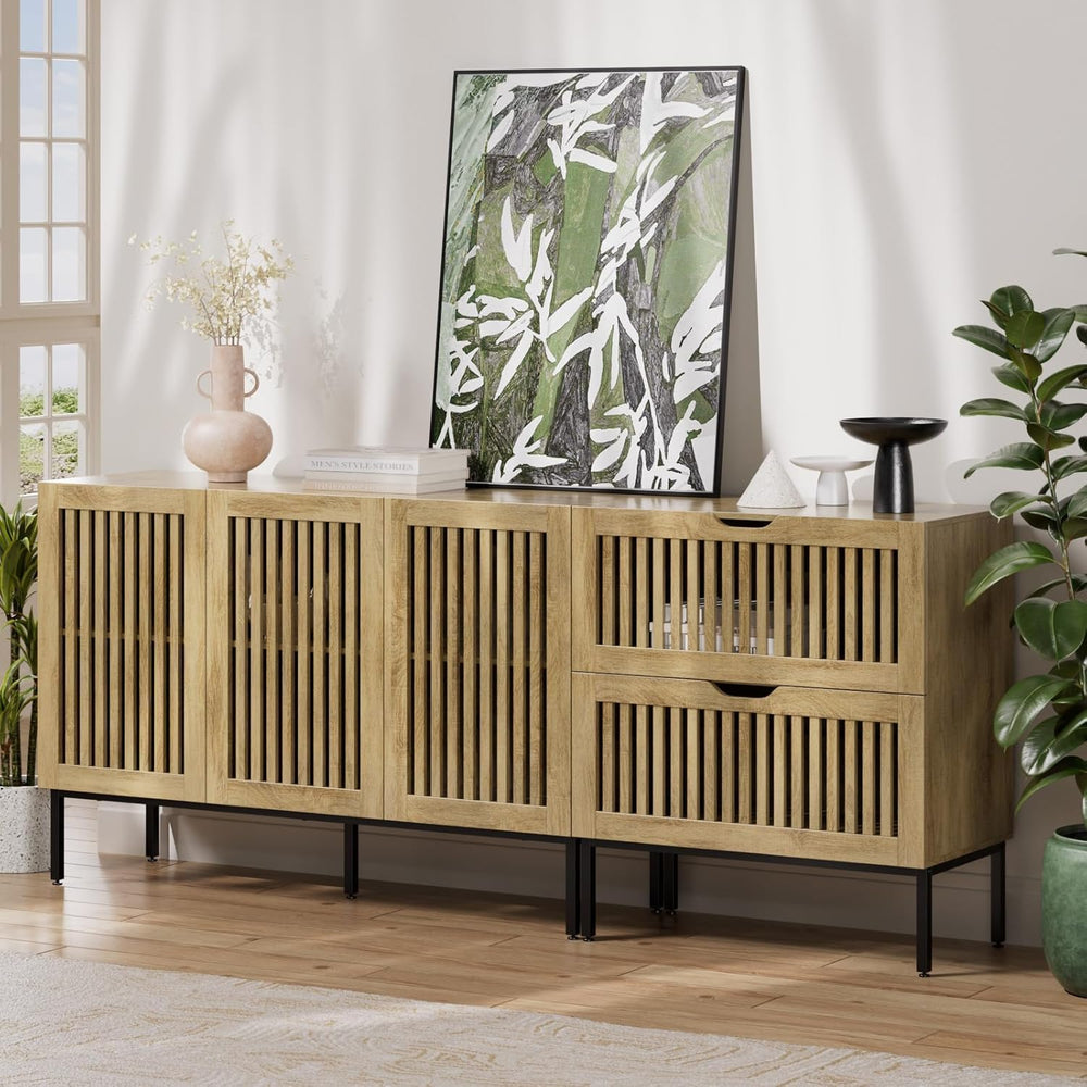 BVIUNTWO 75" Farmhouse Buffet Cabinet, Large Storage Sideboard with Adju...