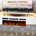 70" TV Stand for Living Room, Entertainment Center & Media Console with Storage, Fits TVs up to 80", Modern TV Cabinet with Shelves, 36" Electric Fireplace (All White)
