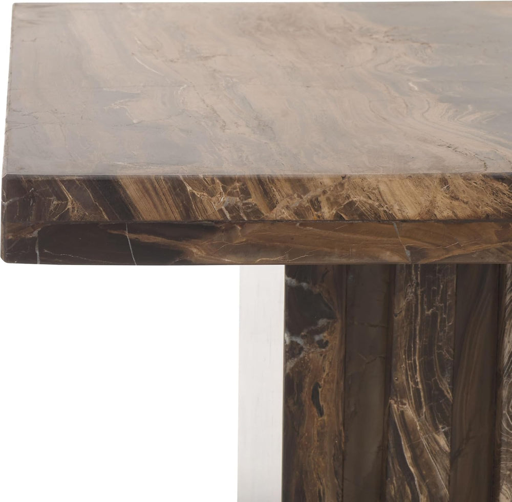 SAFAVIEH Couture Collection - Olivia Brown Marble Accent Table, Square Pedest...