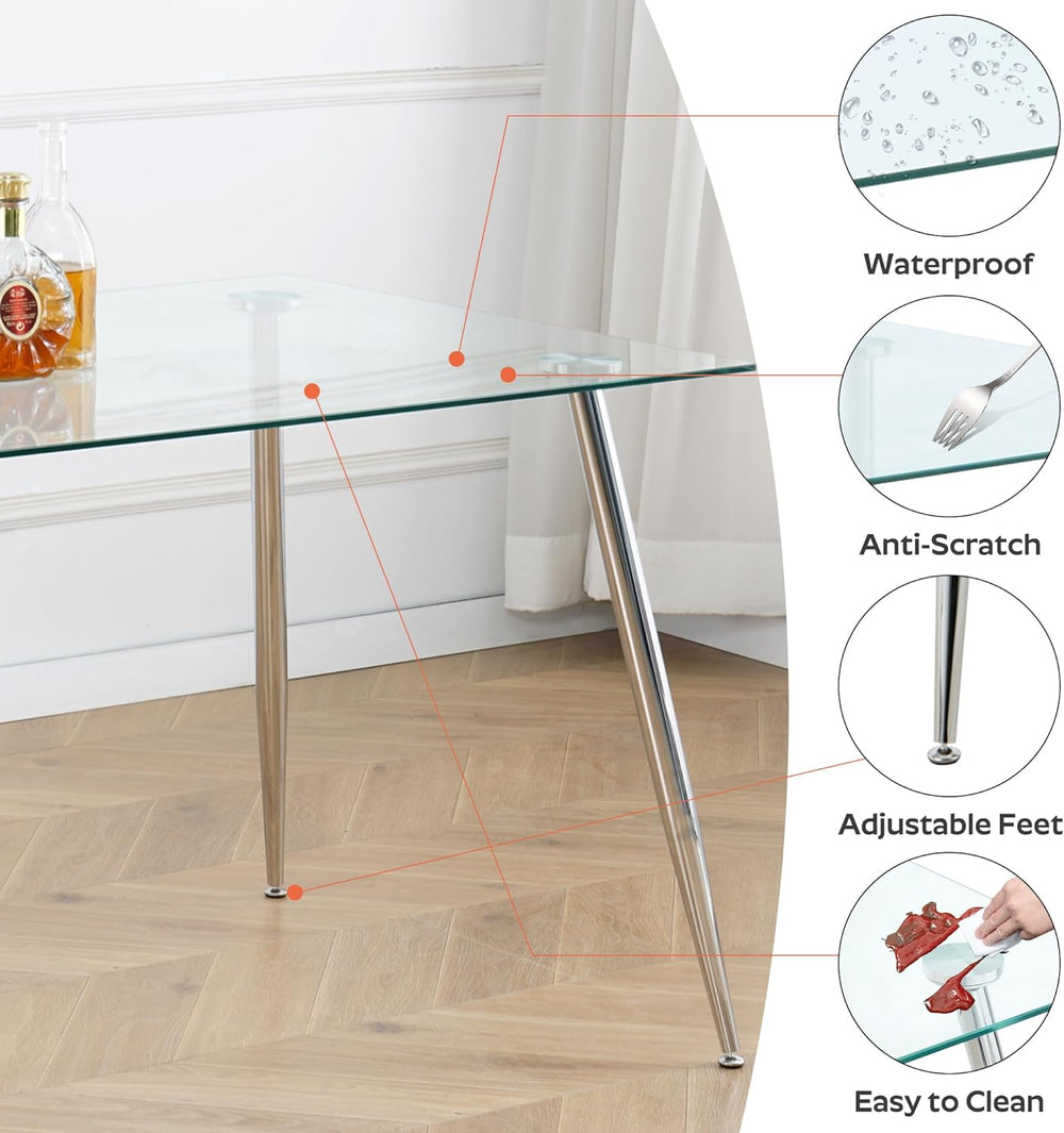63" Modern 5-Piece Dining Table Set for 4 Rectangular Glass Table with 4...