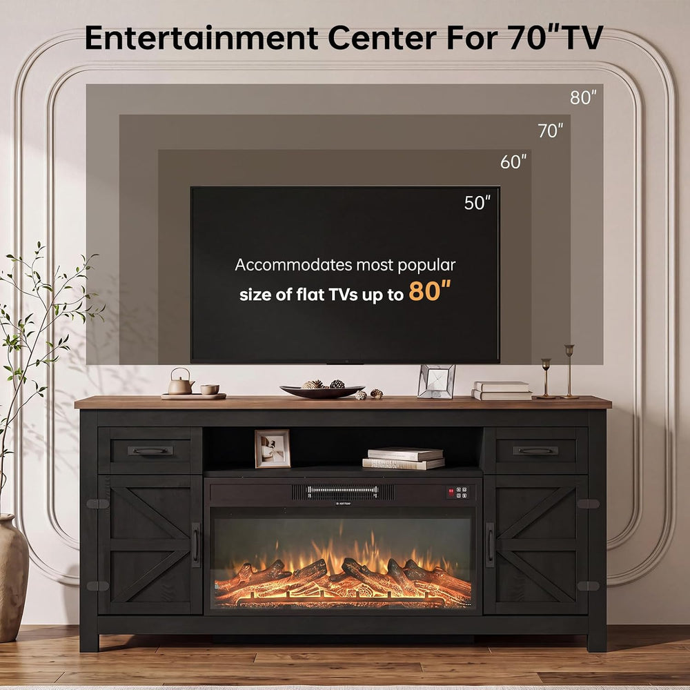 Farmhouse Living Room Table Sets of 2, 70 inch, Black | Includes 70 inch TV S...