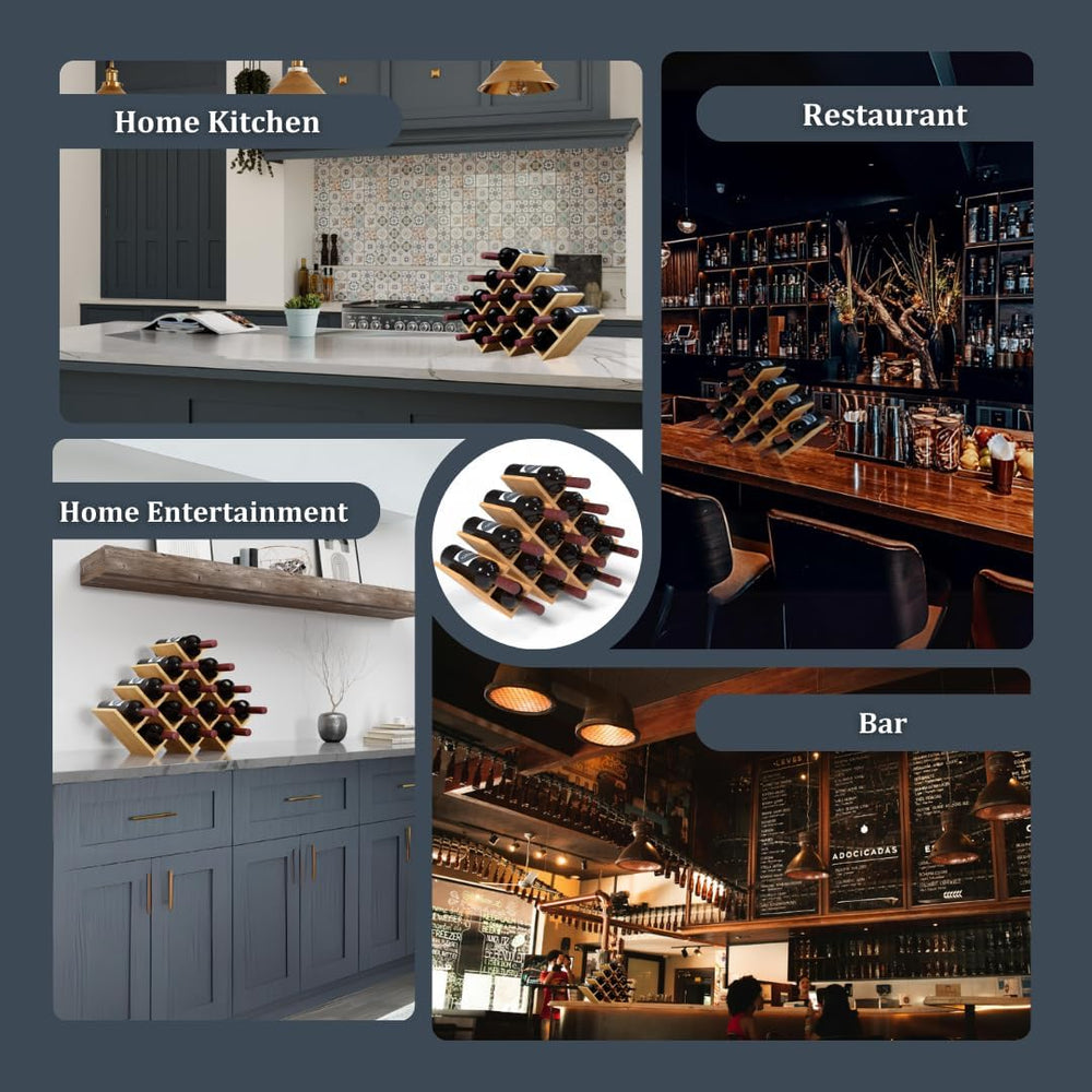 13 Bottle Bamboo Small Wine Rack for Countertop, No Tools Assembly, Modern La...