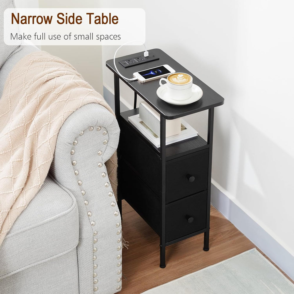 LOAKEKEL Narrow End Table Living Room with Charging Station, Skinny Side Tabl...