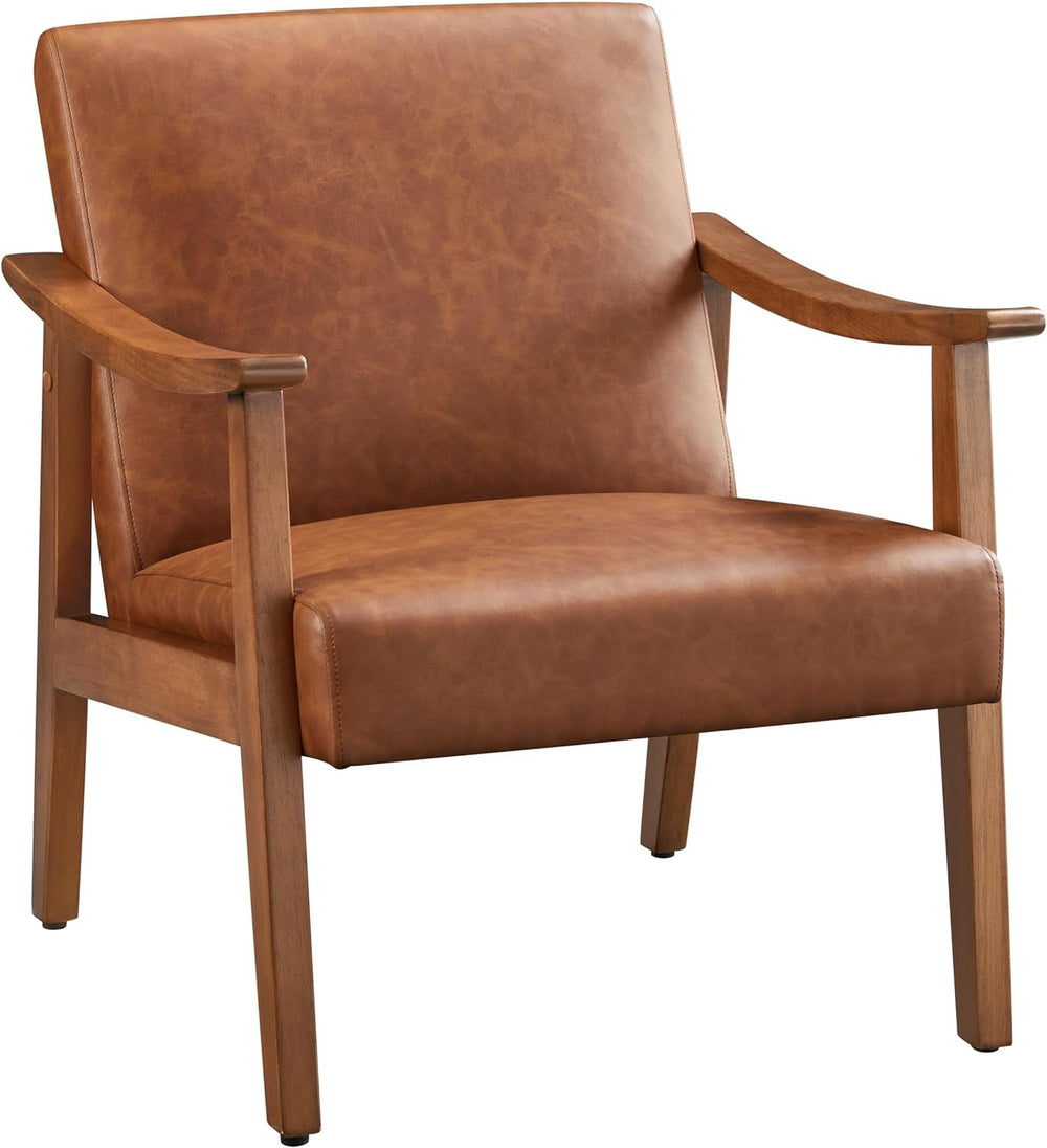 Yaheetech Accent Chairs, Mid-Century Faux Leather Armchairs, Light Brown