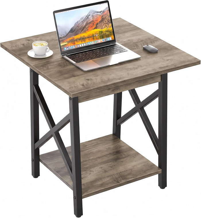 GreenForest 24 Inch Square End Table, X-Frame with Large 2-Tier Storage