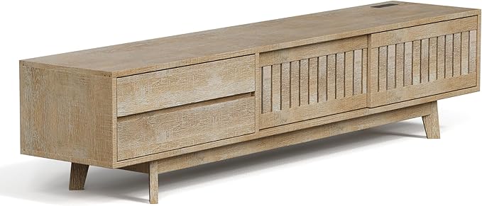 Mid Century Modern TV Stand for 85 Inch TVs, 78.7" Entertainment Center with Storage & Power Outlet, Media Console w/Drawers and Sliding Door, Television Stands for Living Room, Natural