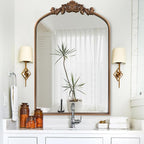 WAMIRRO Antique Mirror,Gold Traditional Vintage Ornate Baroque Arched Brass Mirrors Entryway/Fireplace/Living Room/Hallway/Bathroom 24"X36"