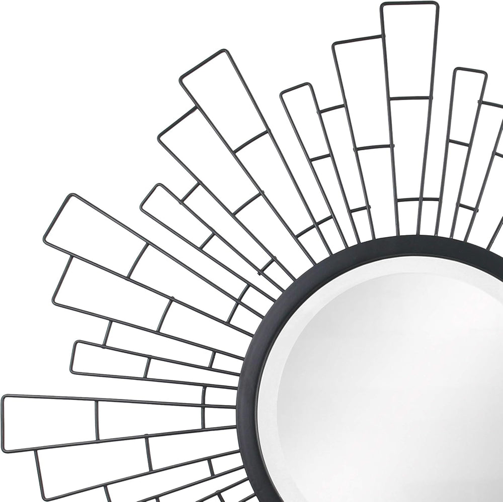 Stonebriar Round 23.5" Black Geometric Metal Sunburst Wall Mirror with A...
