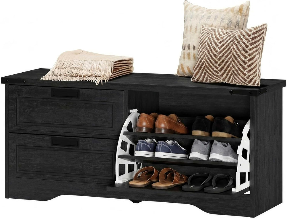 FATORRI Entryway Bench with Storage, 41 Inch Shoe Storage Bench, Industrial W...