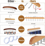 Tie Rack Hanger for Closet, 2 in 1 Belt Tie Hangers with 20 Folding Hooks, 360 Degree Rotating Wooden Tie Holder Organizer for Men Ties Belts Scarves Tank Tops Accessories, Wood (1 Pack)