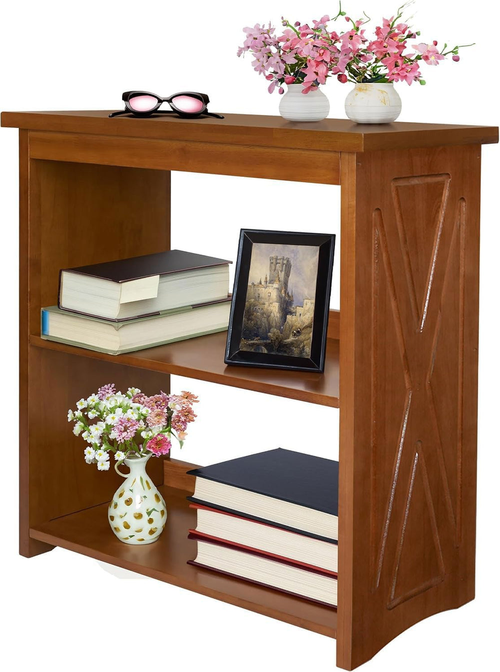 Rustic Bedside Table with Storage Shelf, Wood End Table for Bedroom & Liv...