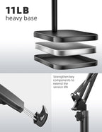 Tablet Floor Stand with 11lb Stable Base - Adjustable Height Stretchable Arm Swivel Holder Mount, Compatible with iPad Pro Air Mini 12.9/9.7, Kindle, Galaxy Tab, Cell Phones (4.7''-13'')