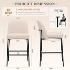 COLAMY Counter Height Bar Stools Set of 6, 25 Inch Modern Fabric Kitchen Island Stools with Back, Upholstered Counter Barstools Armless Bar Chairs with Metal Legs for Island Dining Room Bar, Beige