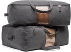 Soft Canvas Storage Bags with Zipper. Thick Breathable, 2pc King/Queen Comforter Organizer. Four Carrying Handles and Window. Large 25x19x9in Bag for Sheets Blankets Bedding Pillows, Clothes (Grey)