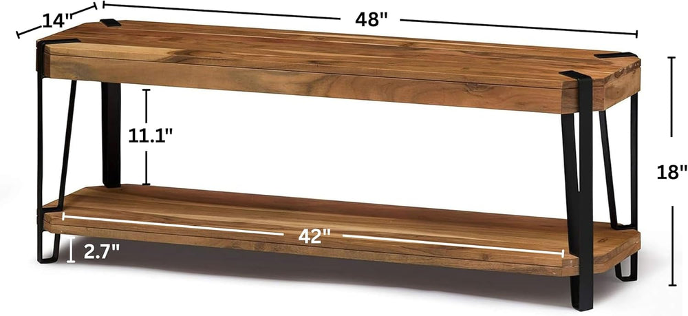 Ryegate 48-Inch Live Edge Acacia Wood & Metal Entryway Bench with Bottom ...