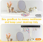 4 Pack Necklace Holder Wall Mount, Hanging Jewelry Organizer with 80 Hooks Total, Space Saving Wooden Necklace Holder for Wall, Necklace Organizer Hanger for Necklaces, Bracelets, Pendant