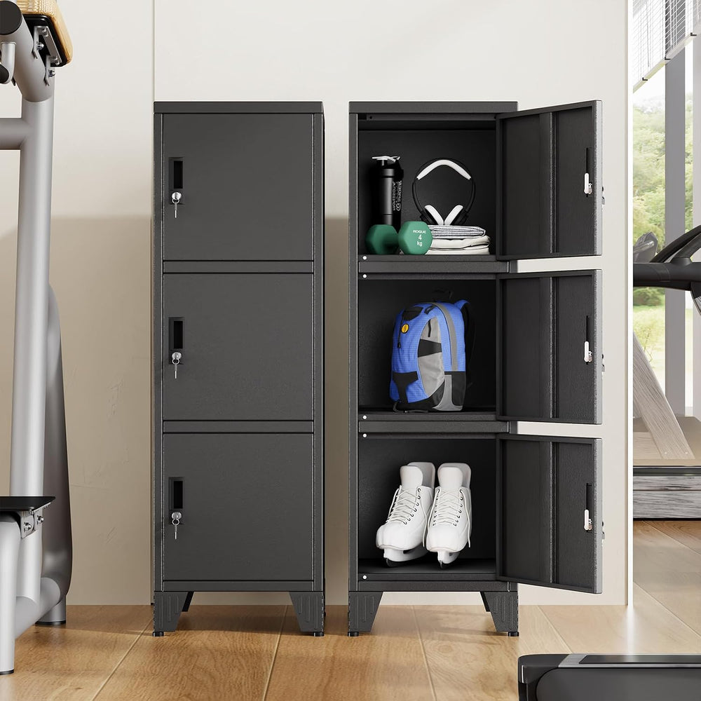 Metal Lockers for Employees-3 Doors Storage Locker with Shelves and Lockable ...