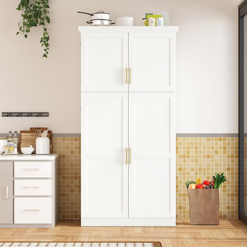Freestanding Kitchen Pantry Cabinet, Tall Larder Cupboard Storage Cabinet wit...
