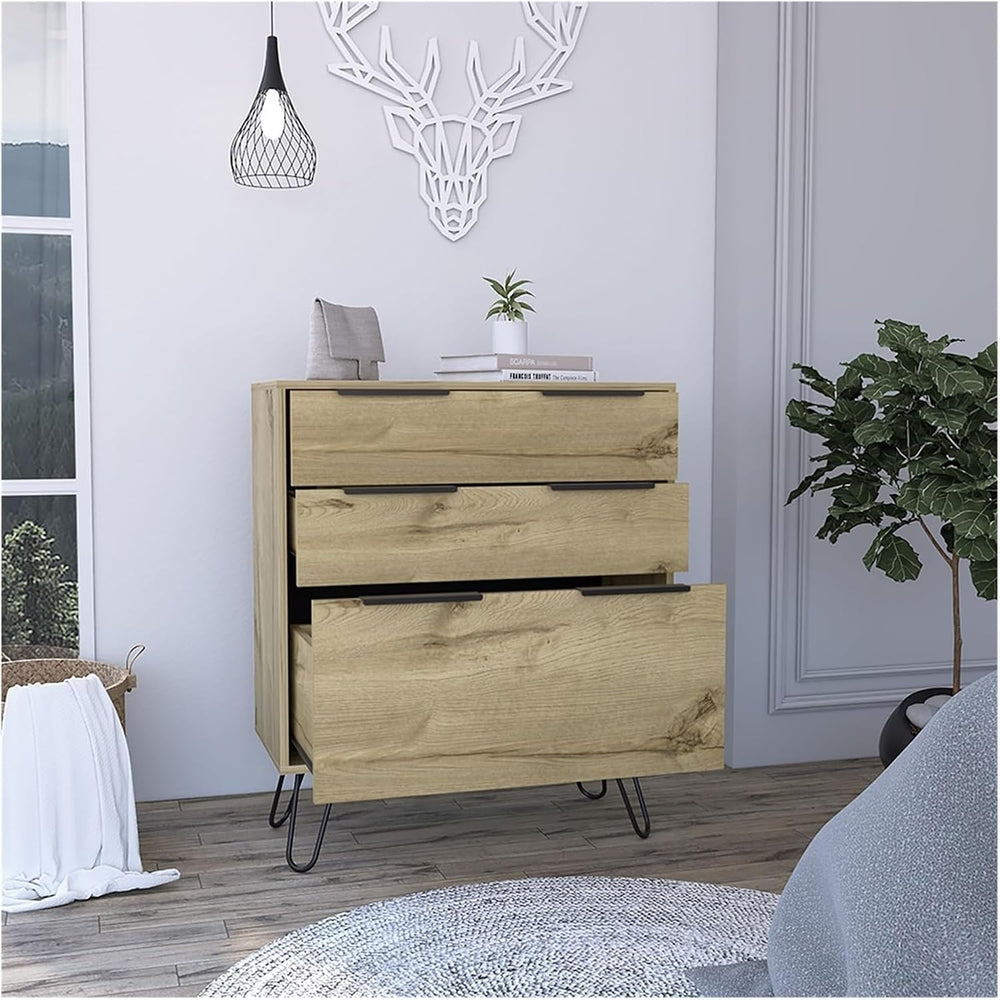 Hairpin Leg Storage, Three Drawer, Premium Panel - Light Oak,for Small Spaces