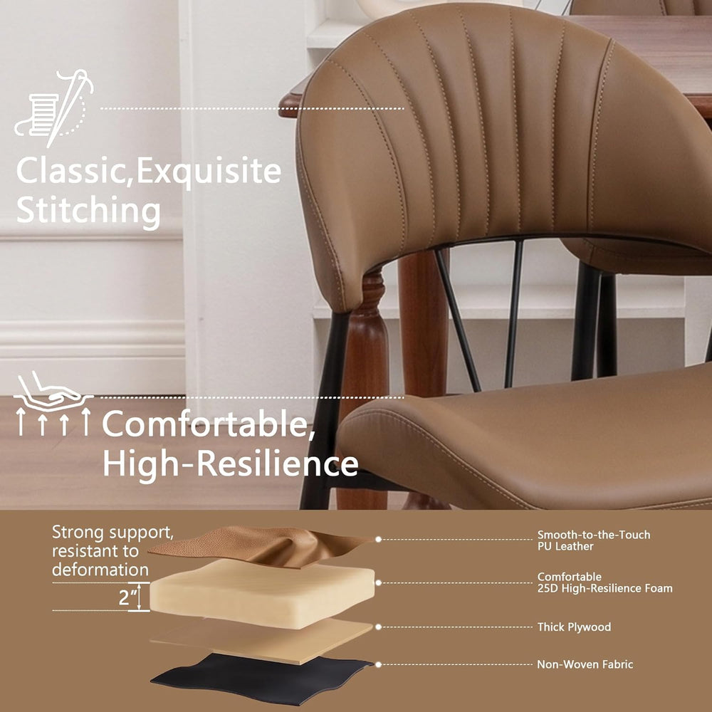 PU Leather Dining Chairs Set of 6, Mid Century Modern Dining Chairs with Stit...