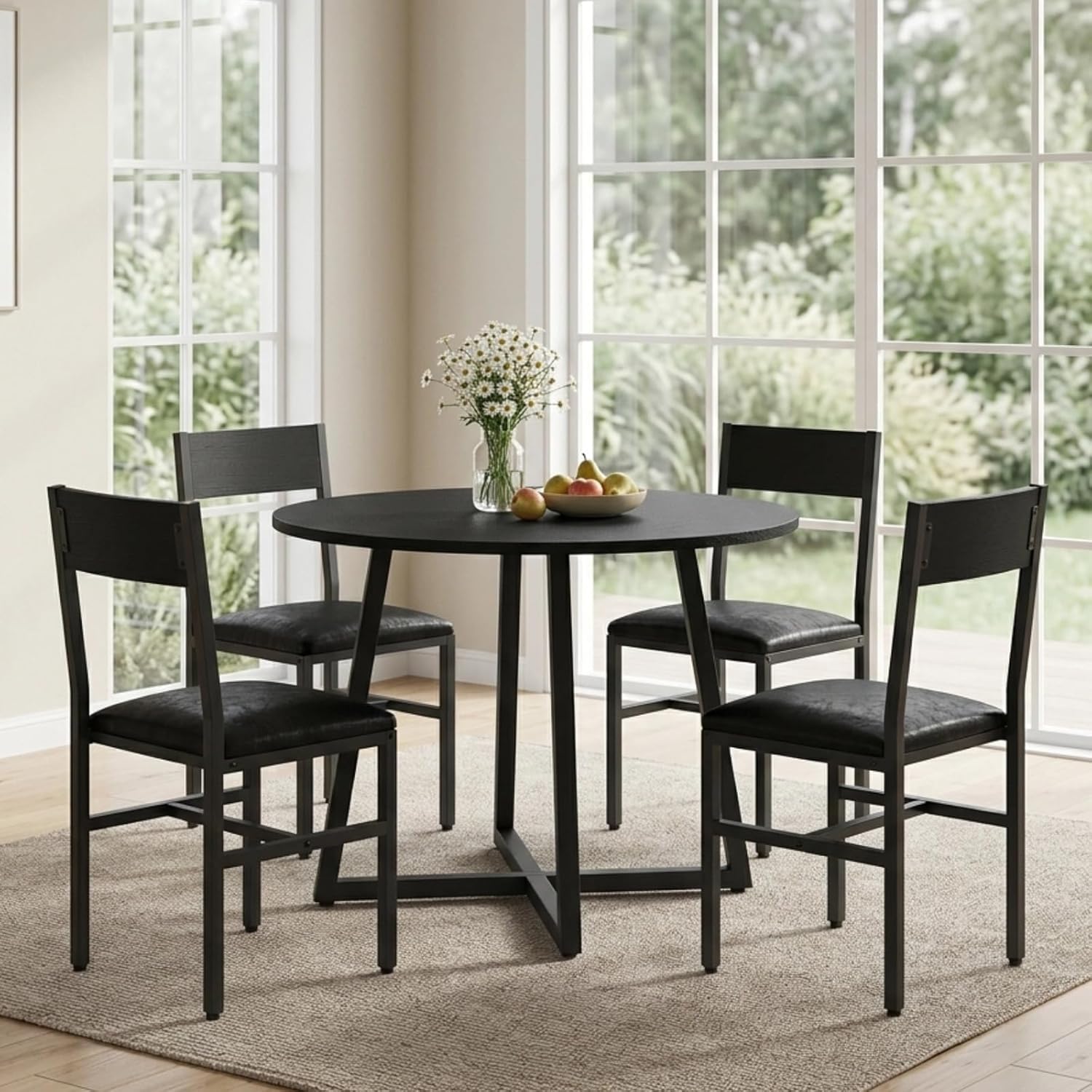 Dining Chairs Set of 4, Upholstered Kitchen Chairs with Ergonomic Backrest & Padded Seat, Metal Legs, Modern Dinner Chair for Kitchen Dining Room, Home, Cafe, Black