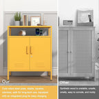 Multifunctional Lockable Storage Cabinet, 3-Tier Side Cabinet with Power Strip & USB Ports, Adjustable Shelf, for Living Room, Home, Office, Yellow 33" H X 29.5" W X 13.8" D